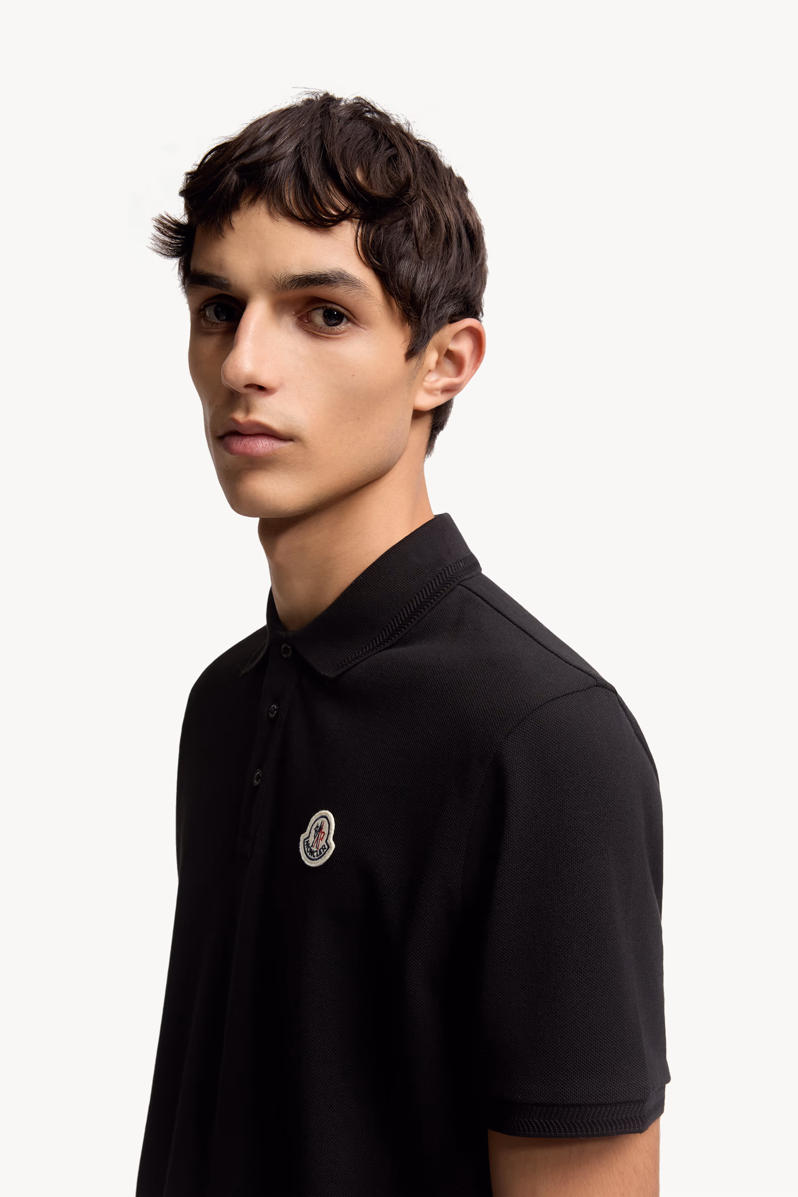 Logo Patch Cotton Piquet Polo Shirt Men Black Moncler 4